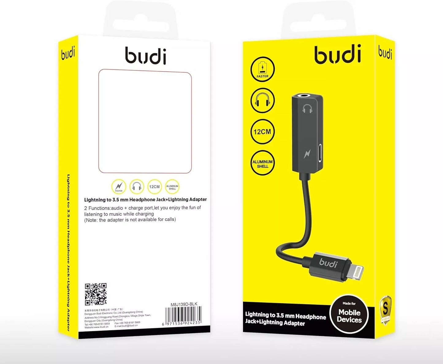 BUDI - Apple Charger to 3.5mm Headphone Jack + Apple Charger Adapter