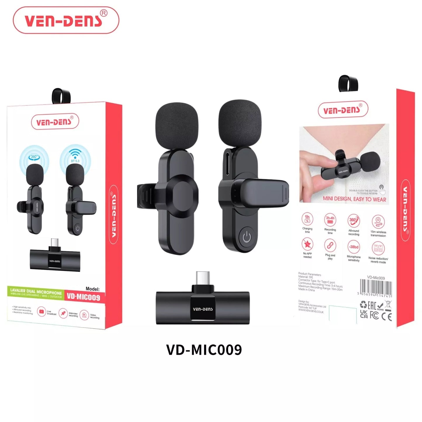 Ven-Dens Wireless Dual Microphone VD-MIC009: Seamless Audio for Type-C Smartphones